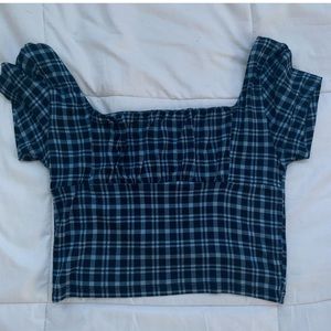 blue plaid crop top